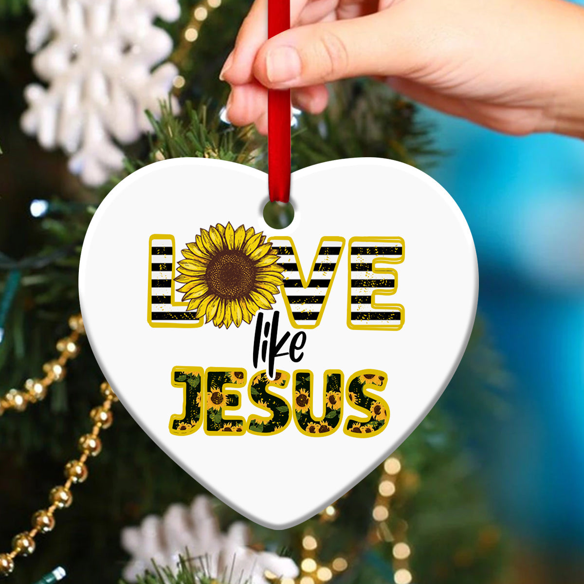 Sunflower Ceramic Heart Ornament - Love Like Jesus - Ornaments Hanging Gift - Nativity Ornaments