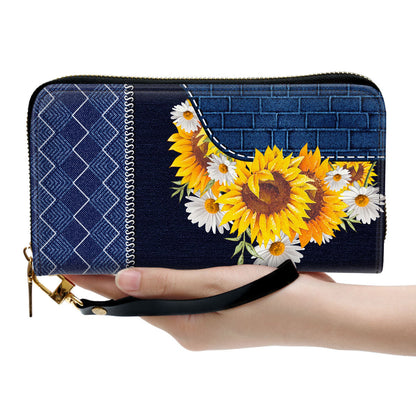 Sunflower Christ Gifts For Religious Women Faith Over Fear Clutch Purse For Women - Personalized Name - Christian Gifts For Women
