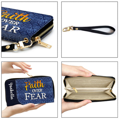 Sunflower Christ Gifts For Religious Women Faith Over Fear Clutch Purse For Women - Personalized Name - Christian Gifts For Women