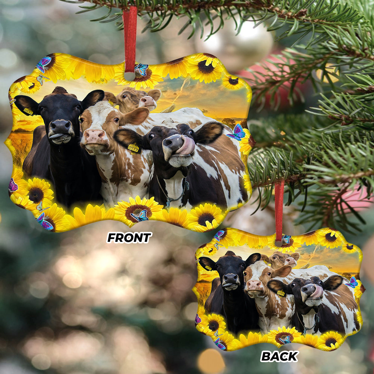 Sunflower Cow Ornament - Christmas Ornament - Ciaocustom
