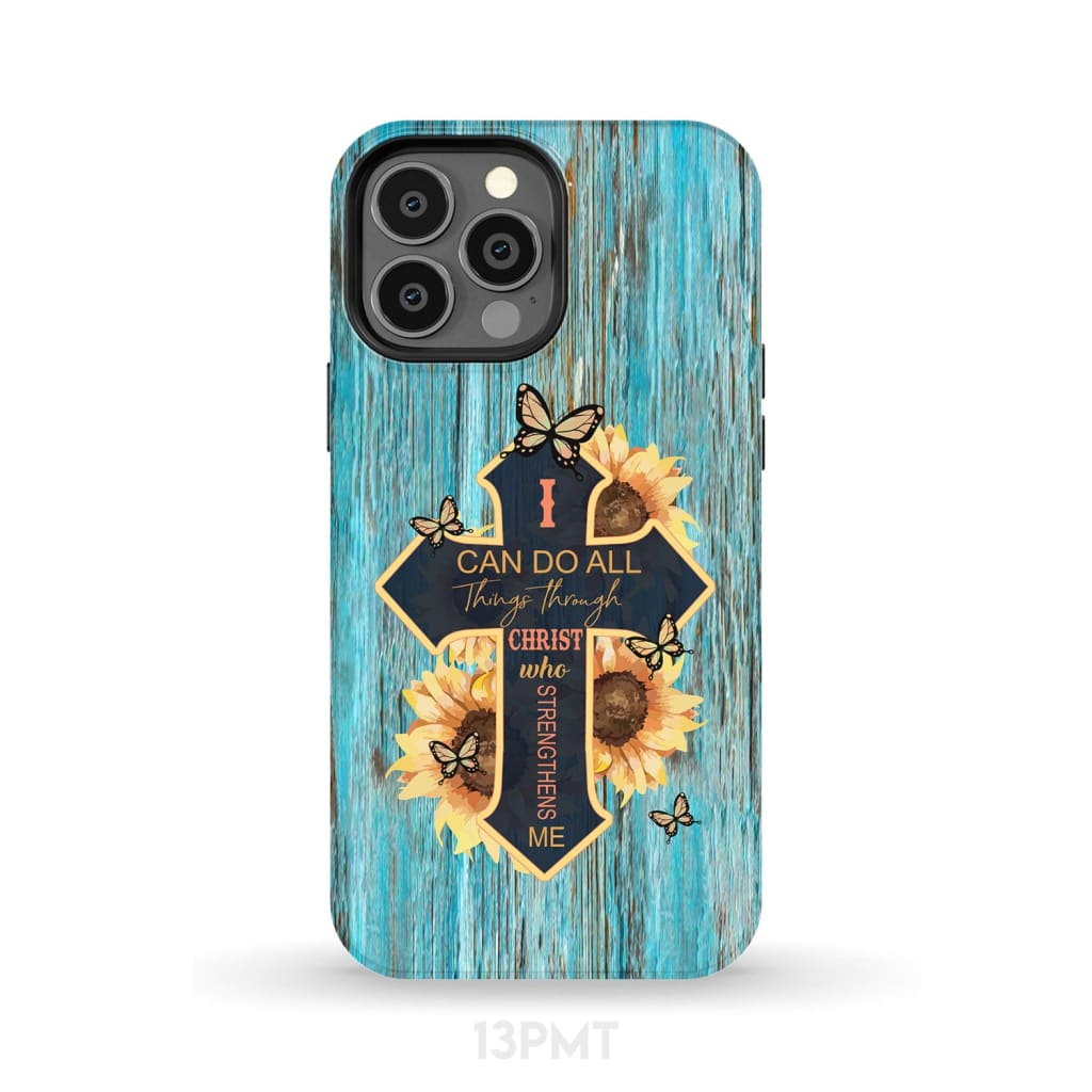 Sunflower Cross - I Can Do All Things Through Christ Phone Case - Inspirational Bible Scripture iPhone Cases