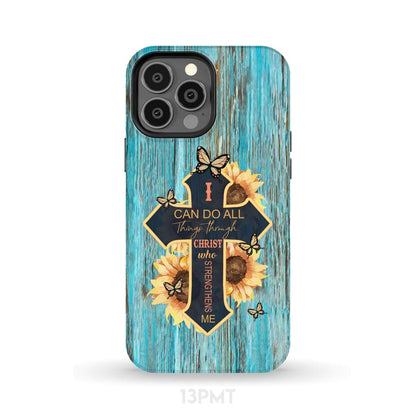 Sunflower Cross - I Can Do All Things Through Christ Phone Case - Inspirational Bible Scripture iPhone Cases