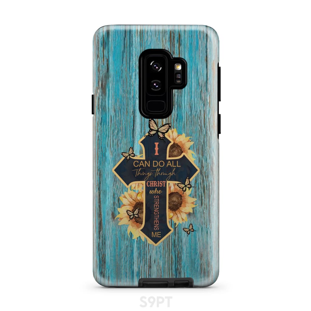 Sunflower Cross - I Can Do All Things Through Christ Phone Case - Inspirational Bible Scripture iPhone Cases