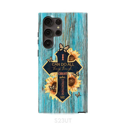 Sunflower Cross - I Can Do All Things Through Christ Phone Case - Inspirational Bible Scripture iPhone Cases