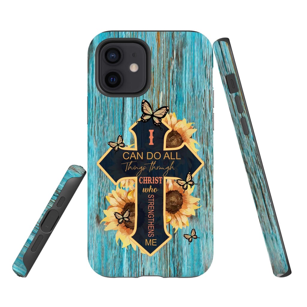Sunflower Cross - I Can Do All Things Through Christ Phone Case - Inspirational Bible Scripture iPhone Cases