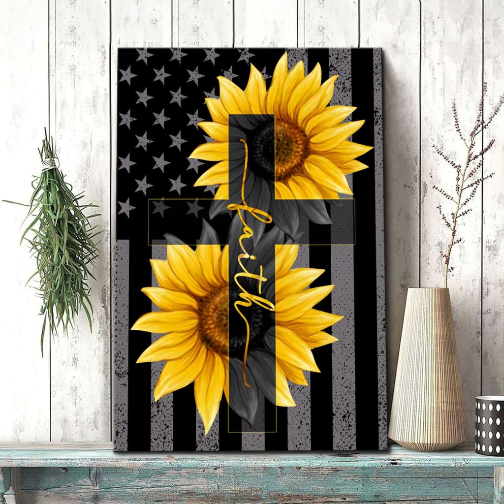 Sunflower Faith Cross Canvas Wall Art - Christian Canvas Prints - Bible Verse Canvas