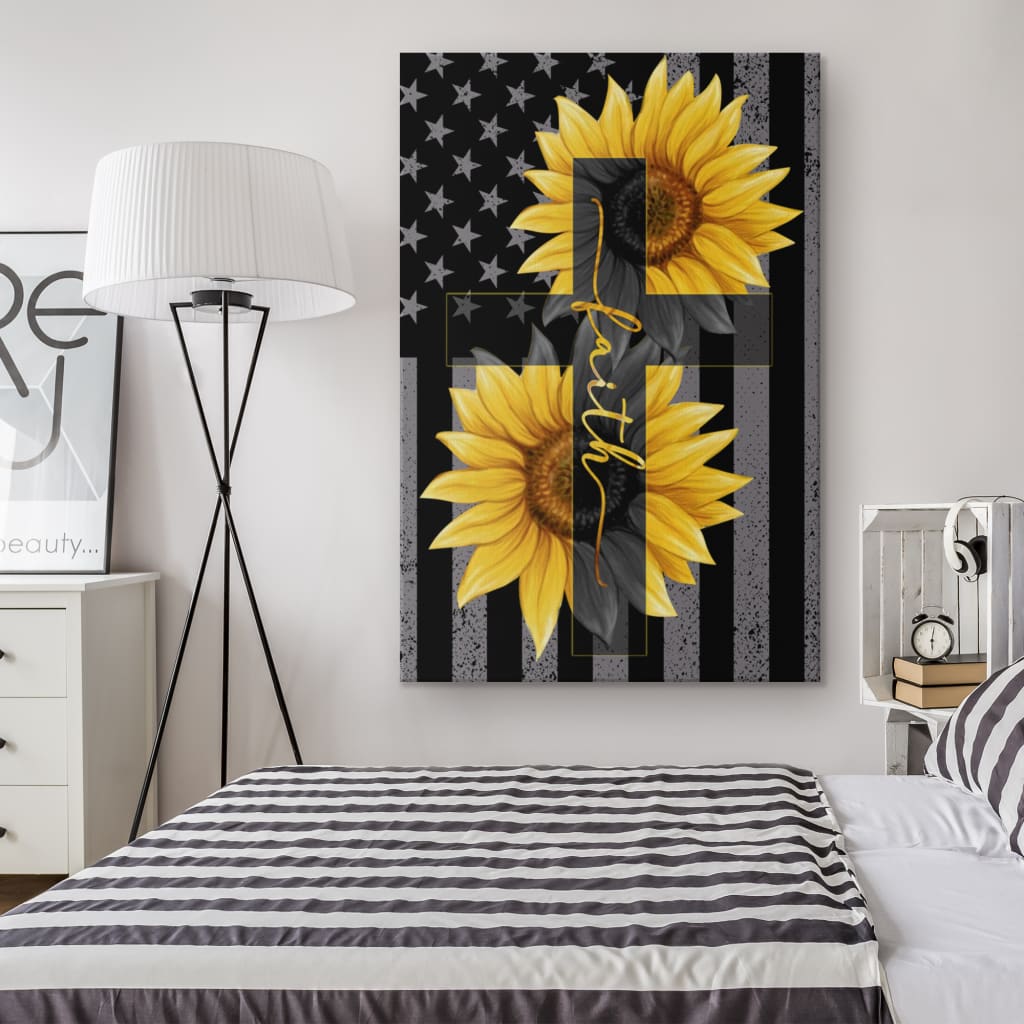 Sunflower Faith Cross Canvas Wall Art - Christian Canvas Prints - Bible Verse Canvas