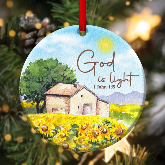 Sunflower Field Ceramic Circle Ornament - Light In The Darkness - Gift For Christmas