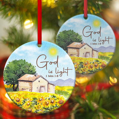 Sunflower Field Ceramic Circle Ornament - Light In The Darkness - Gift For Christmas