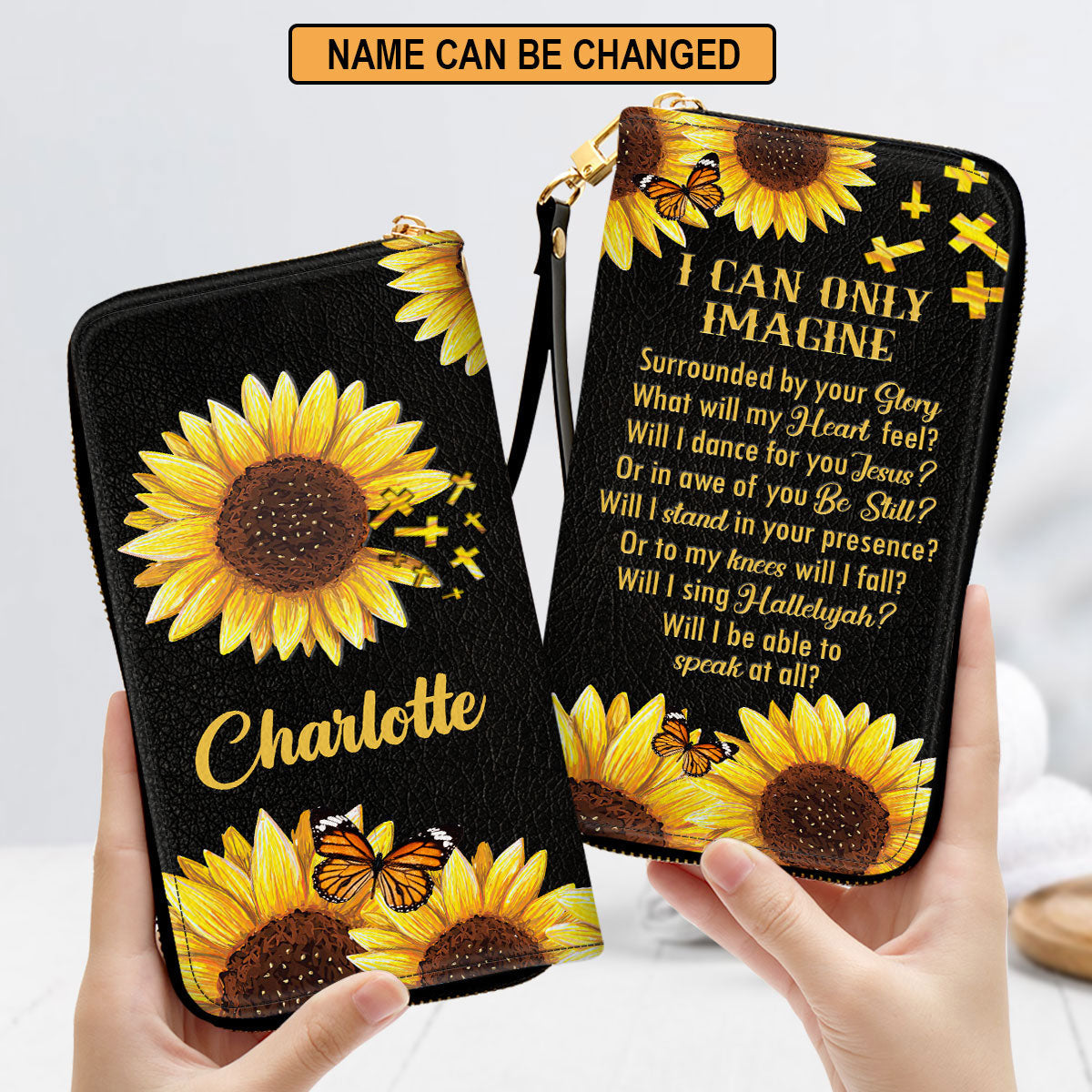 Sunflower Gifts For Religious Women I Can Only Imagine Clutch Purse For Women - Personalized Name - Christian Gifts For Women