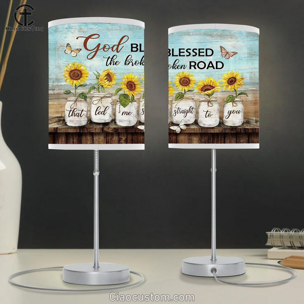 Sunflower God Blessed The Road That Led Me To You Table Lamp Art - Bible Verse Lamp Art - Room Decor Christian