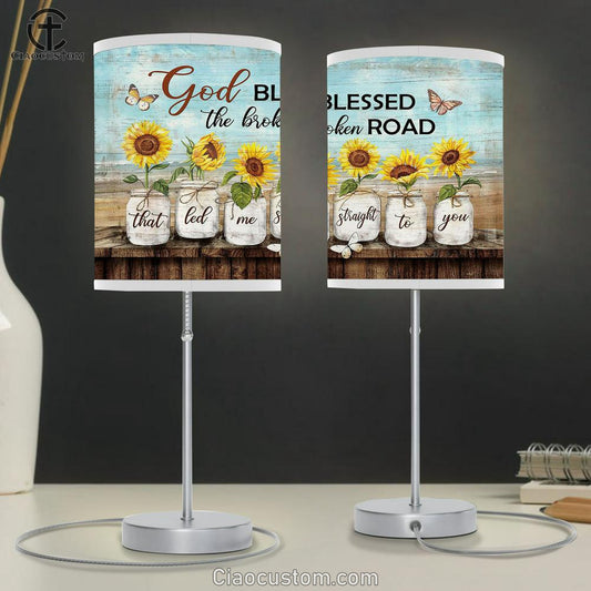 Sunflower God Blessed The Road That Led Me To You Table Lamp Art - Bible Verse Lamp Art - Room Decor Christian