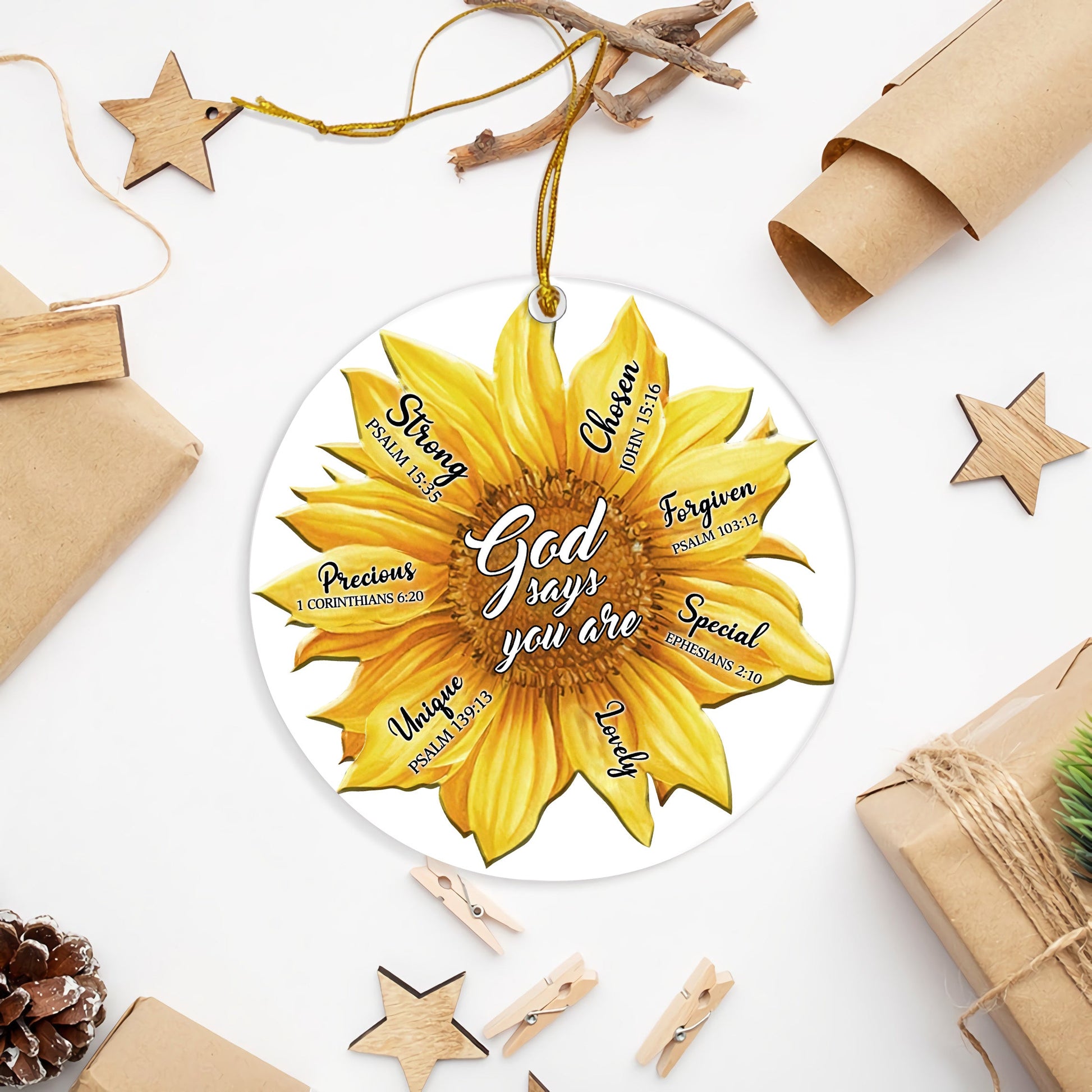 Sunflower God Says 2 Ceramic Circle Ornament - Decorative Ornament - Christmas Ornament
