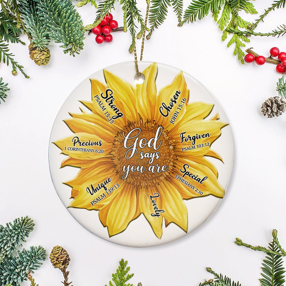 Sunflower God Says Ceramic Circle Ornament - Decorative Ornament - Christmas Ornament