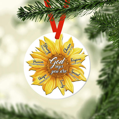Sunflower God Says Ceramic Circle Ornament - Decorative Ornament - Christmas Ornament