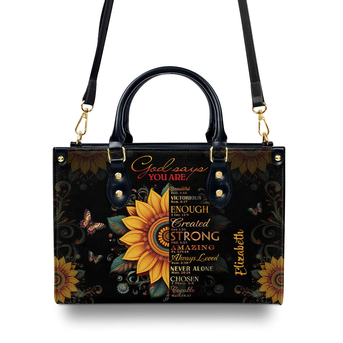 Sunflower God Says You Are  Personalized Leather Handbag With Zipper - Inspirational Gift Christian Ladies