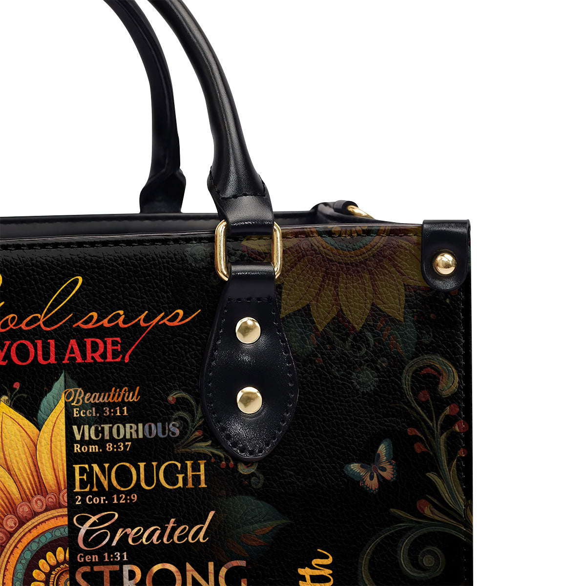 Sunflower God Says You Are  Personalized Leather Handbag With Zipper - Inspirational Gift Christian Ladies