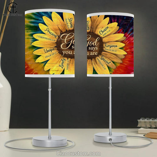 Sunflower God Says You Are Table Lamp Art - Bible Verse Lamp Art - Room Decor Christian