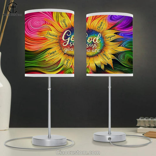 Sunflower God Says You Are Unique Table Lamp Art - Bible Verse Lamp Art - Room Decor Christian