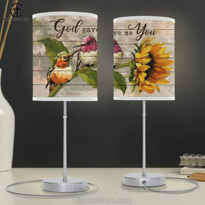 Sunflower Hummingbird God Gave Me You Large Table Lamp - Christian Table Lamp Prints - Religious Table Lamp Art