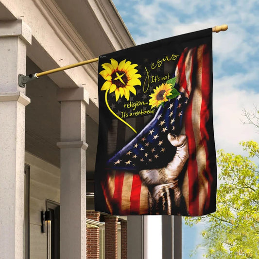 Sunflower Jesus It's A Relationship House Flag - Christian Garden Flags - Outdoor Religious Flags