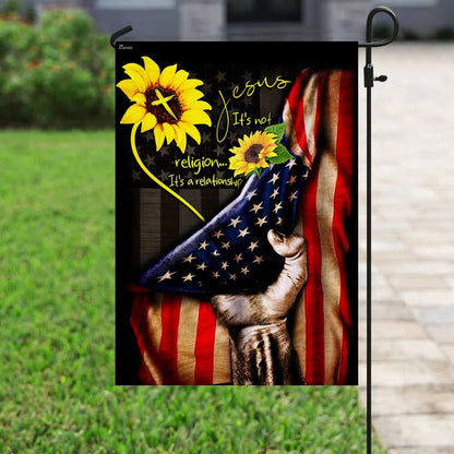 Sunflower Jesus It's A Relationship House Flag - Christian Garden Flags - Outdoor Religious Flags