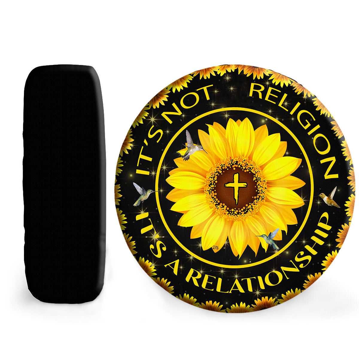 Sunflower Jesus It's A Relationship Wheel Cover - Hummingbird Spare Tire Cover