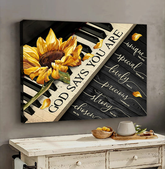 Sunflower On Piano God Says You Are Canvas Wall Art - Christian Poster - Religious Wall Decor