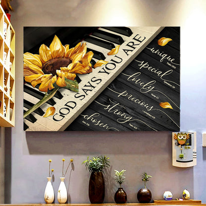 Sunflower On Piano God Says You Are Canvas Wall Art - Christian Poster - Religious Wall Decor