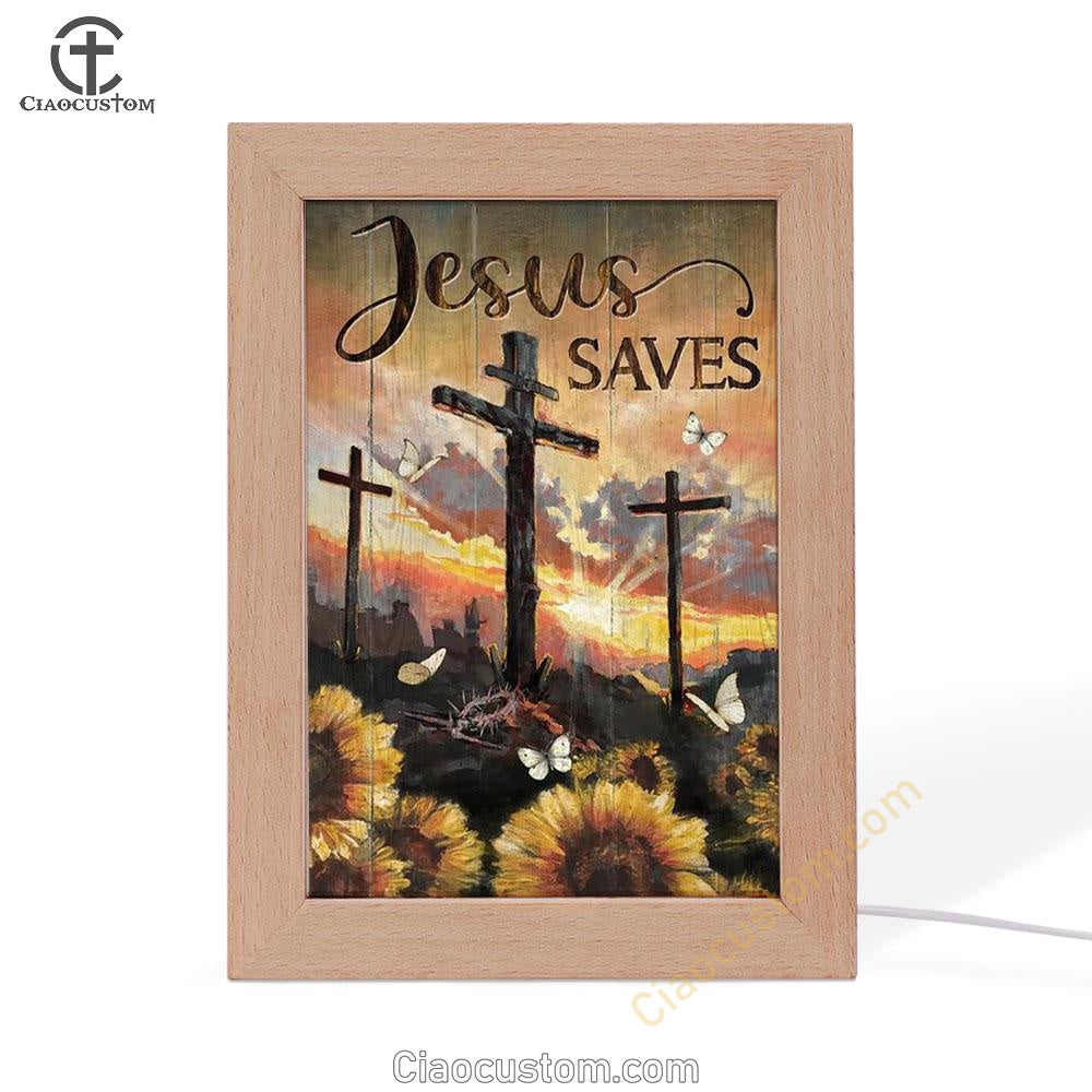 Sunflower Painting, Wooden Crosses, Jesus Saves Frame Lamp