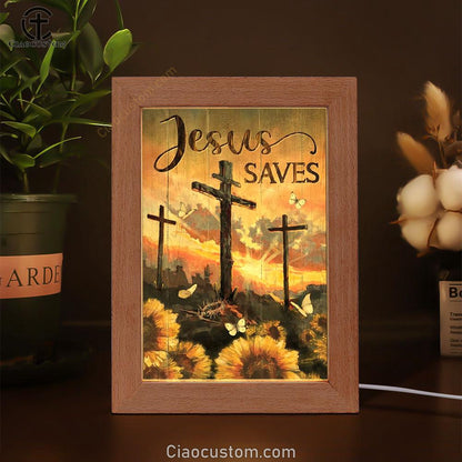 Sunflower Painting, Wooden Crosses, Jesus Saves Frame Lamp