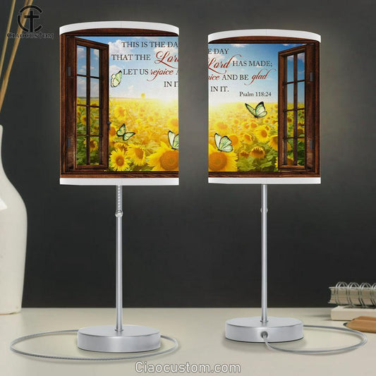 Sunflower Psalm 11824 This Is The Day That The Lord Has Made Table Lamp For Bedroom Print - Christian Room Decor