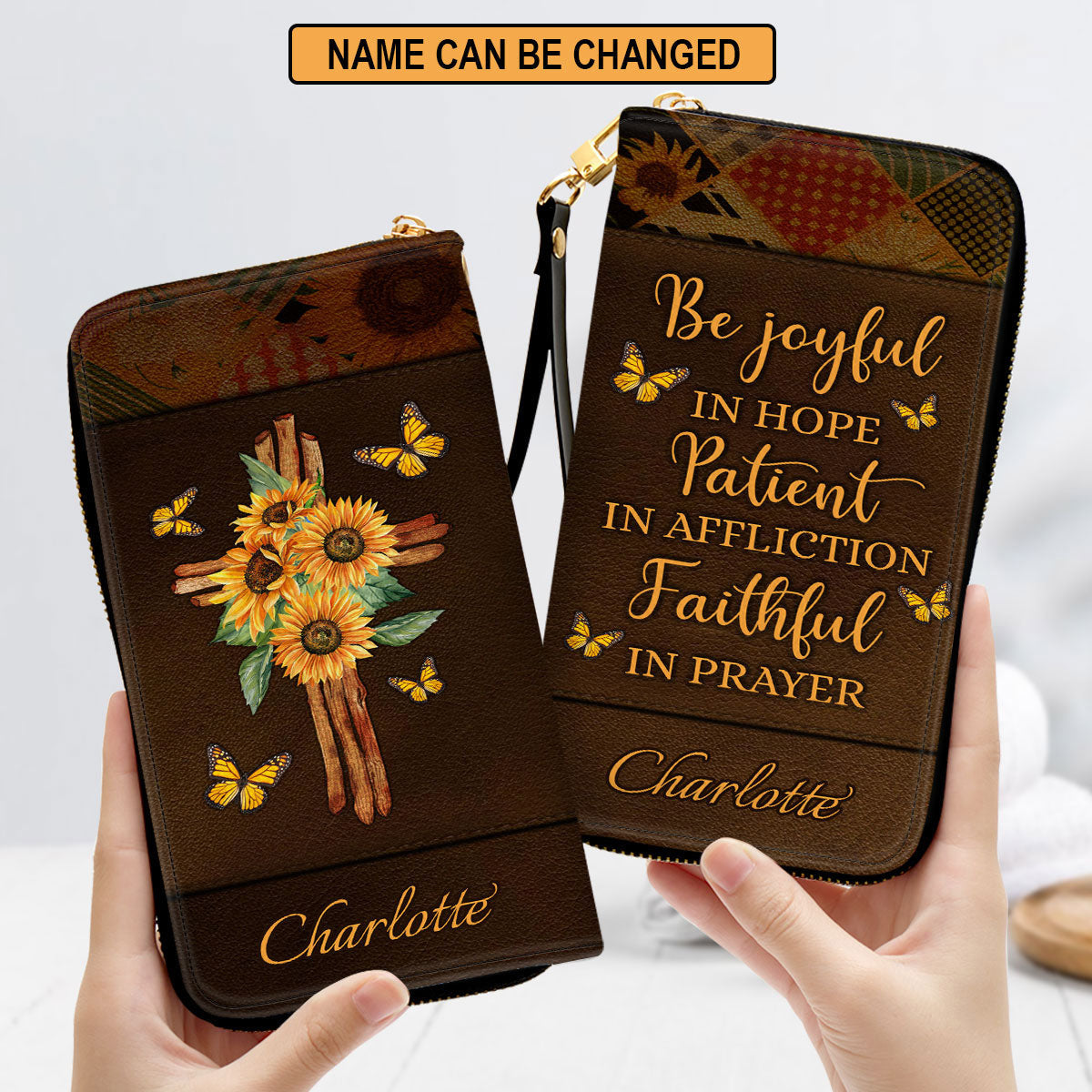 Sunflower Religious Gifts For Women Of God Be Joyful In Hope Clutch Purse For Women - Personalized Name - Christian Gifts For Women