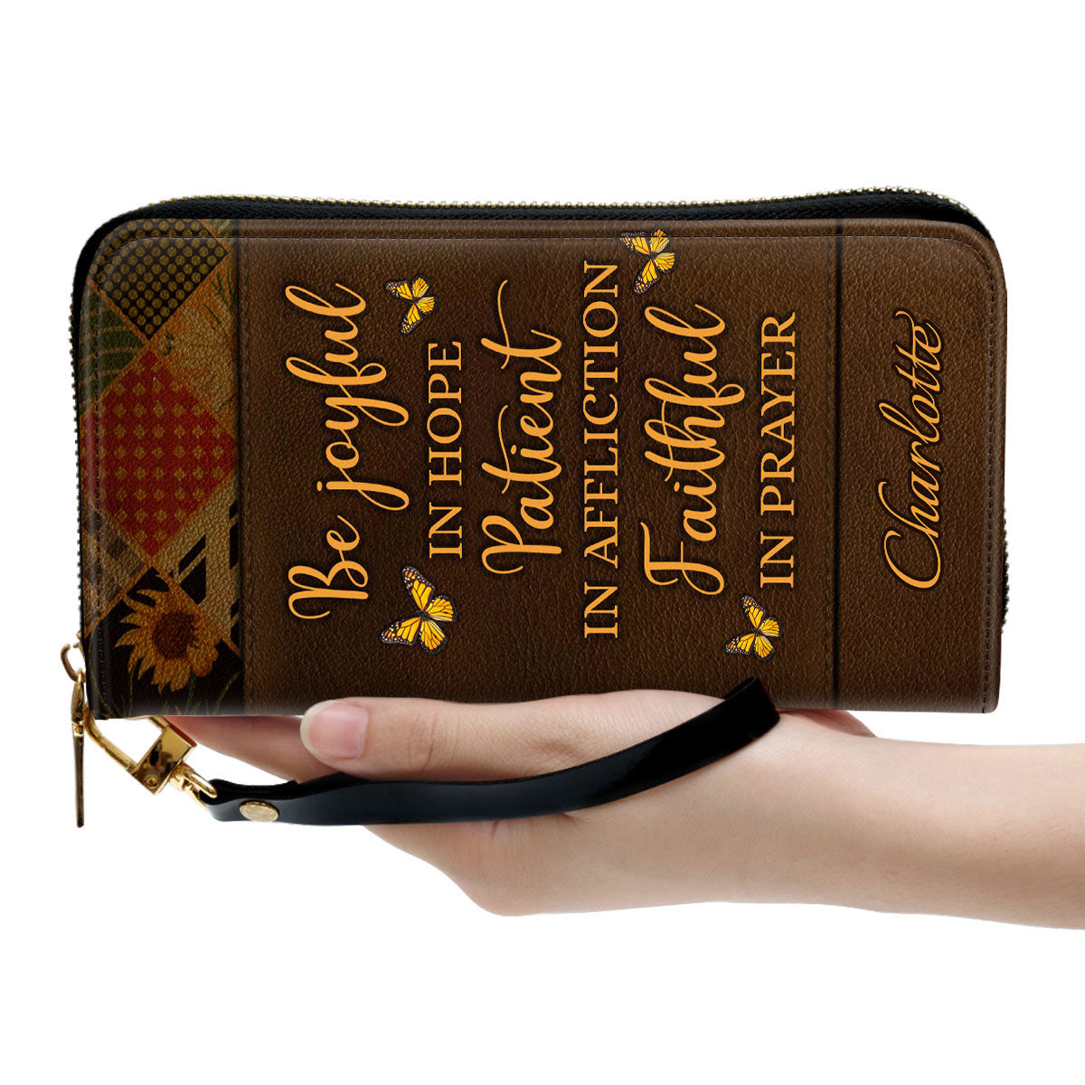 Sunflower Religious Gifts For Women Of God Be Joyful In Hope Clutch Purse For Women - Personalized Name - Christian Gifts For Women