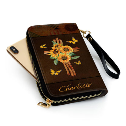 Sunflower Religious Gifts For Women Of God Be Joyful In Hope Clutch Purse For Women - Personalized Name - Christian Gifts For Women