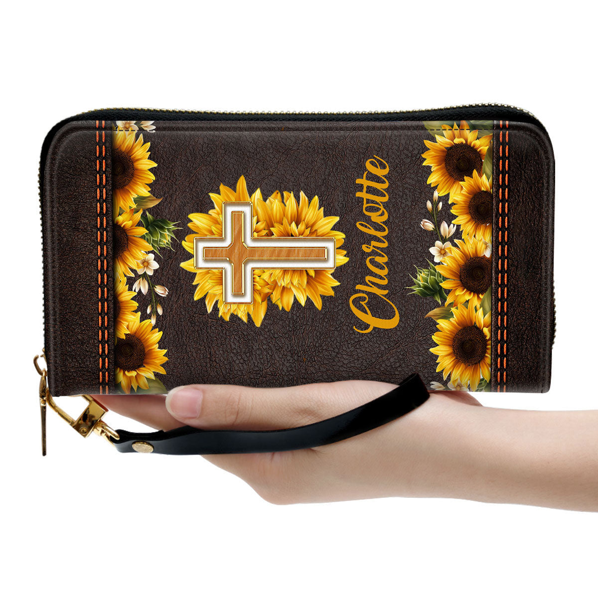 Sunflower Scripture Gifts For Christ Women Way Maker And Miracle Worker Clutch Purse For Women - Personalized Name - Christian Gifts For Women