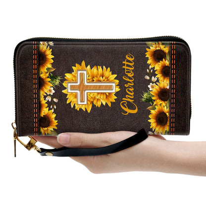Sunflower Scripture Gifts For Christ Women Way Maker And Miracle Worker Clutch Purse For Women - Personalized Name - Christian Gifts For Women