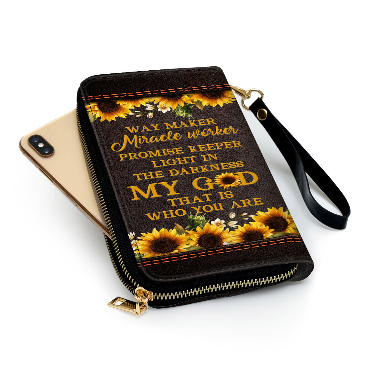 Sunflower Scripture Gifts For Christ Women Way Maker And Miracle Worker Clutch Purse For Women - Personalized Name - Christian Gifts For Women