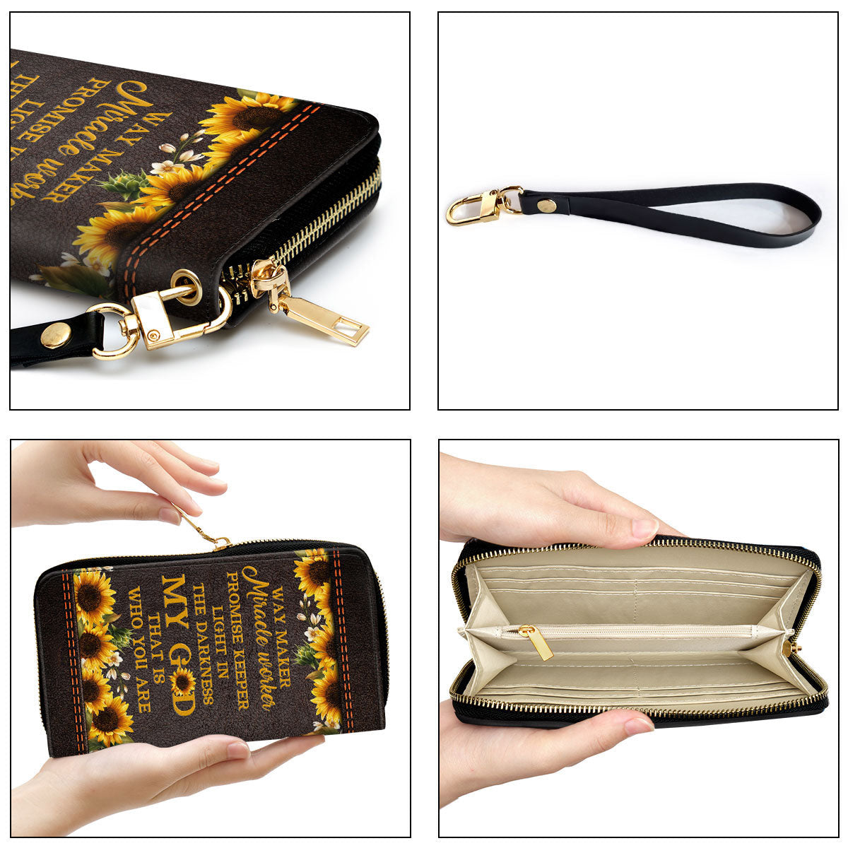 Sunflower Scripture Gifts For Christ Women Way Maker And Miracle Worker Clutch Purse For Women - Personalized Name - Christian Gifts For Women