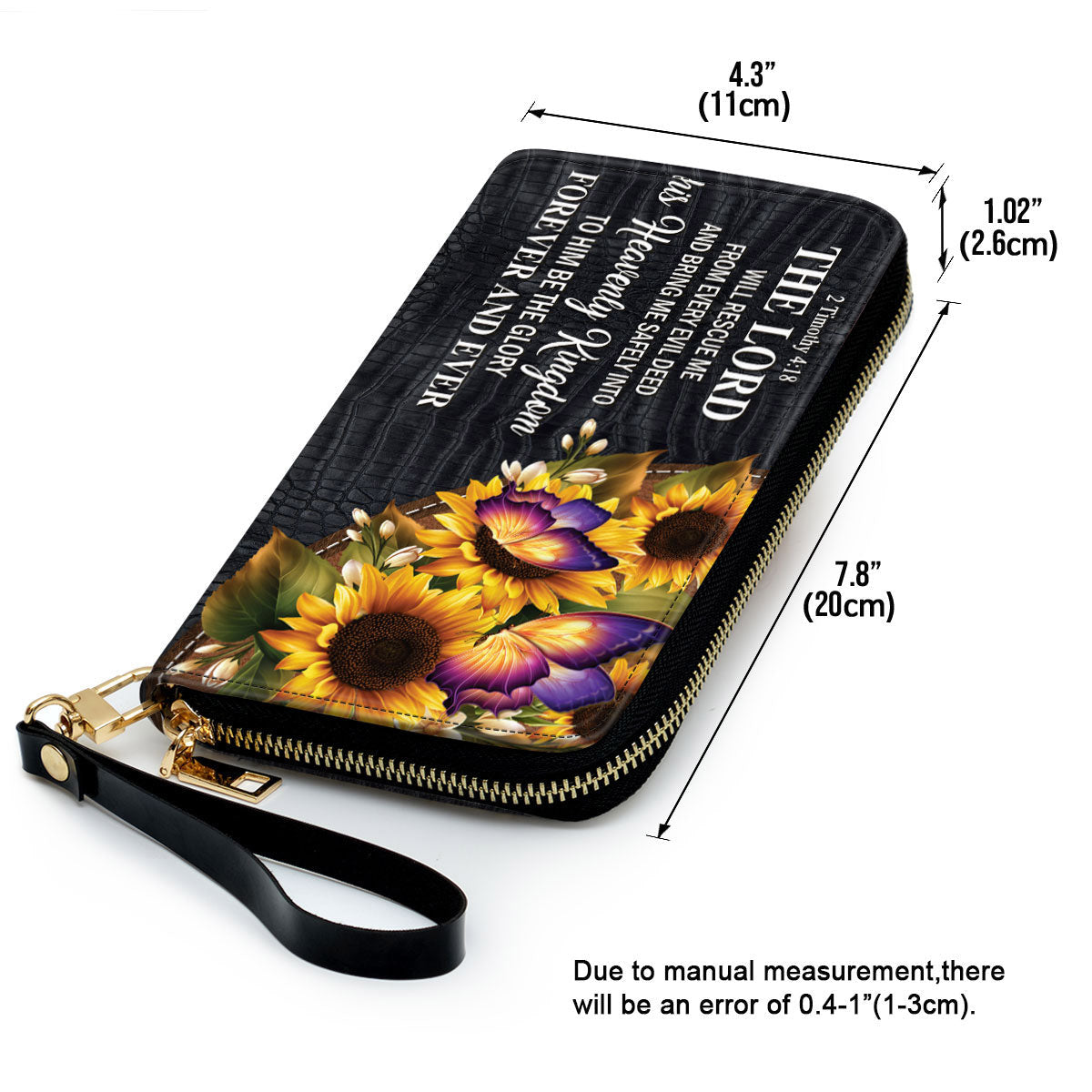 Sunflower The Lord Will Bring Me Safely Into His Heavenly Kingdom Clutch Purse For Women - Personalized Name - Christian Gifts For Women