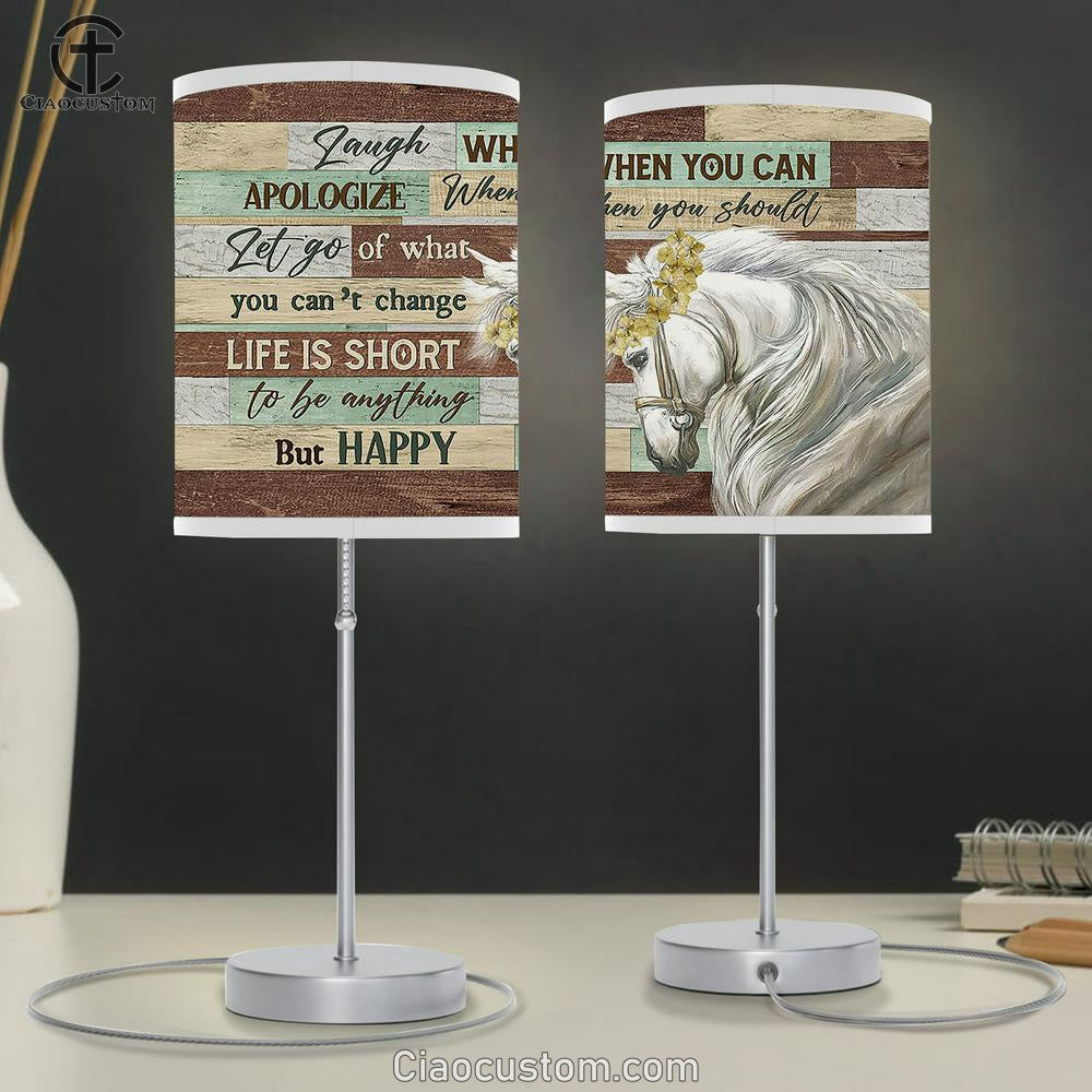 Sunflower Wreath White Horse Laugh When You Can Lamp Art Table Lamp - Christian Room Decor - Gifts For Horse Lovers
