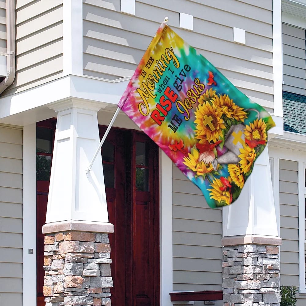 Sunflowers And Jesus In the Morning When I Rise Give Me Jesus House Flag - Christian Garden Flags - Outdoor Religious Flags