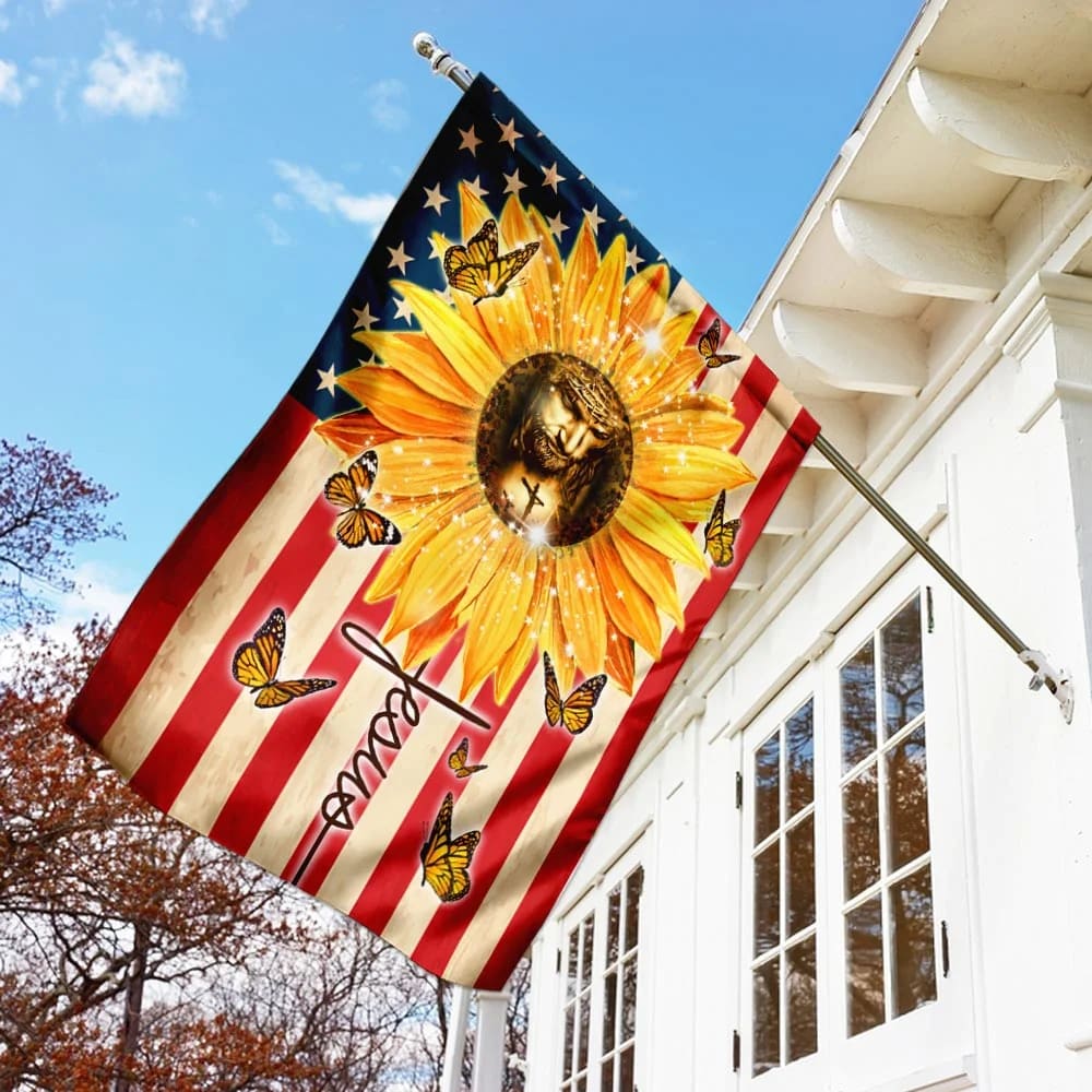 Sunflowers And Jesus Jesus Faith American House Flag - Christian Garden Flags - Outdoor Religious Flags