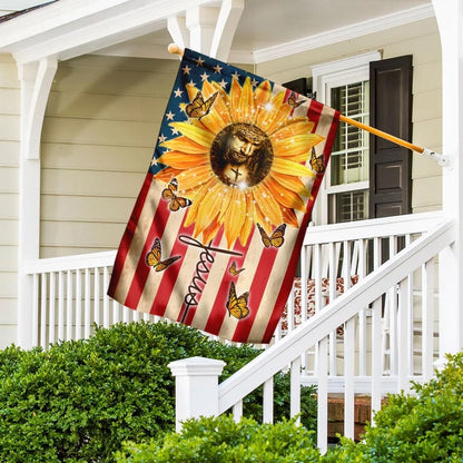 Sunflowers And Jesus Jesus Faith American House Flag - Christian Garden Flags - Outdoor Religious Flags