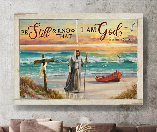 Sunset Be Still And Know That I Am God Canvas Wall Art - Christian Poster - Religious Wall Decor