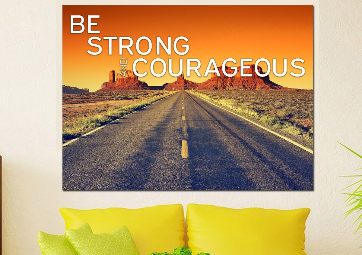 Sunset Journey Joshua 19 Be Strong And Courageous Wall Art - Christian Canvas Wall Art