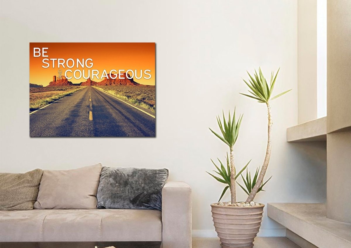 Sunset Journey Joshua 19 Be Strong And Courageous Wall Art - Christian Canvas Wall Art