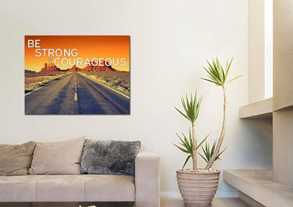 Sunset Journey Joshua 19 Be Strong And Courageous Wall Art - Christian Canvas Wall Art