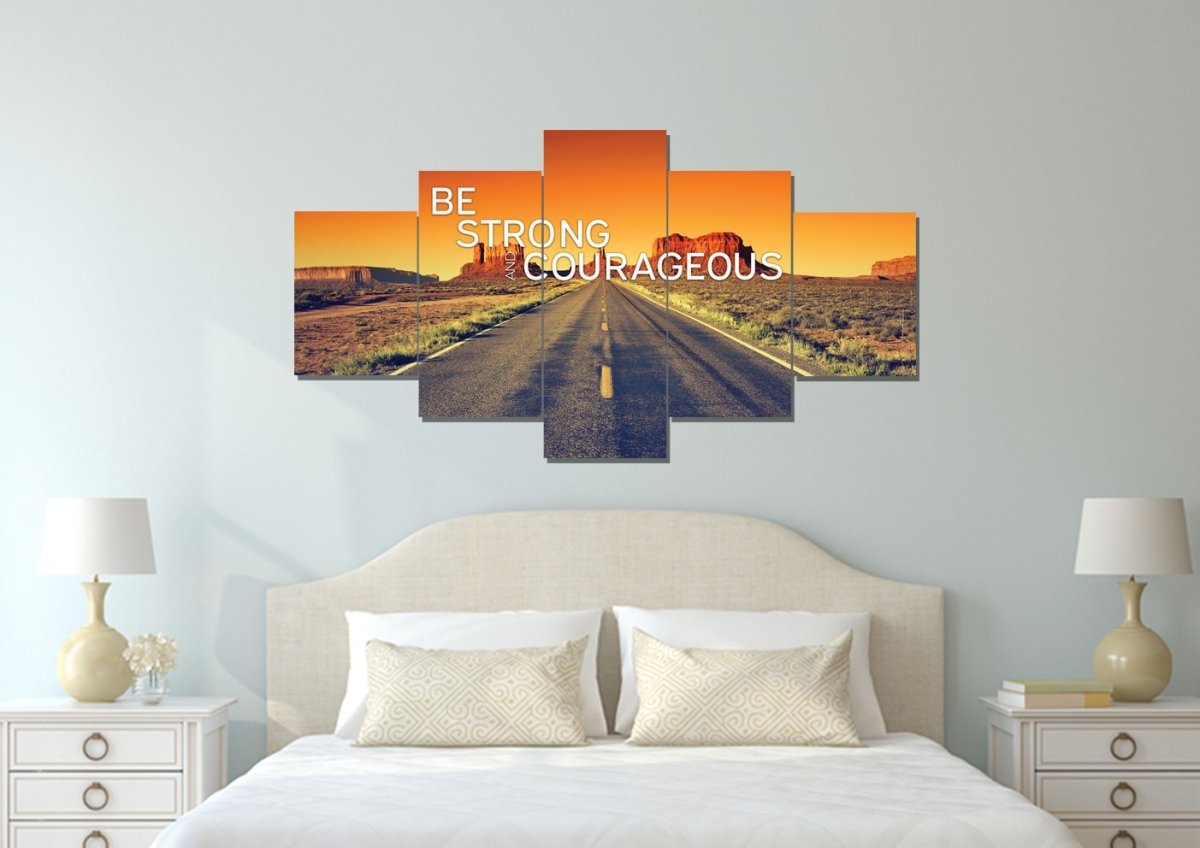 Sunset Journey Joshua 19 Be Strong And Courageous Wall Art - Christian Canvas Wall Art