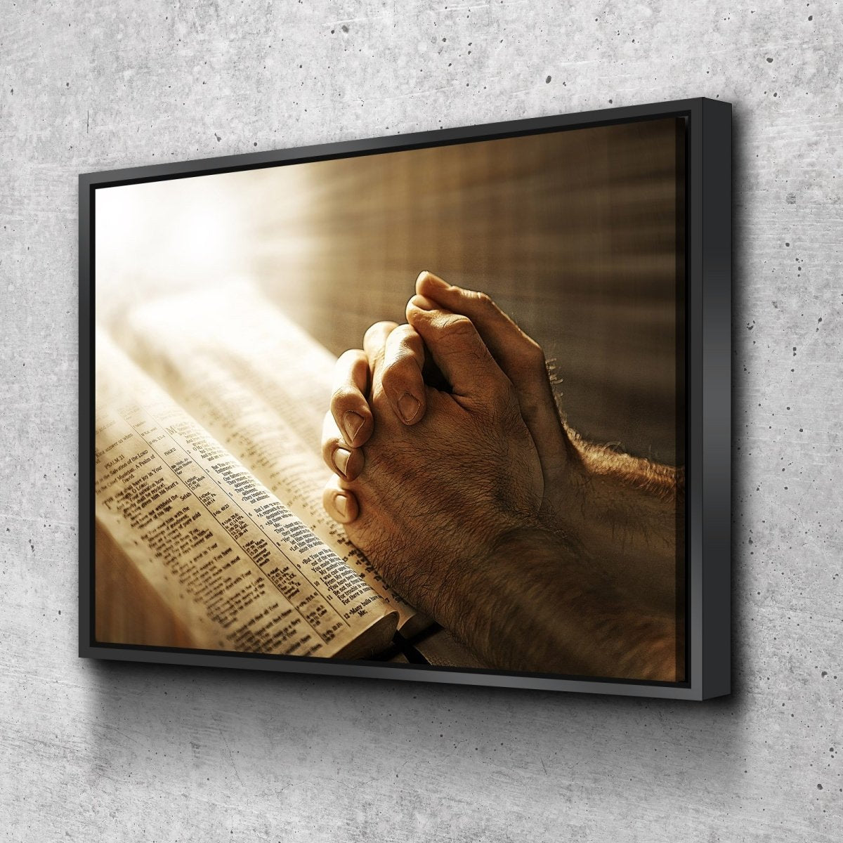Sunshine On Holy Bible & Praying Hands Wall Art - Christian Canvas Wall Art